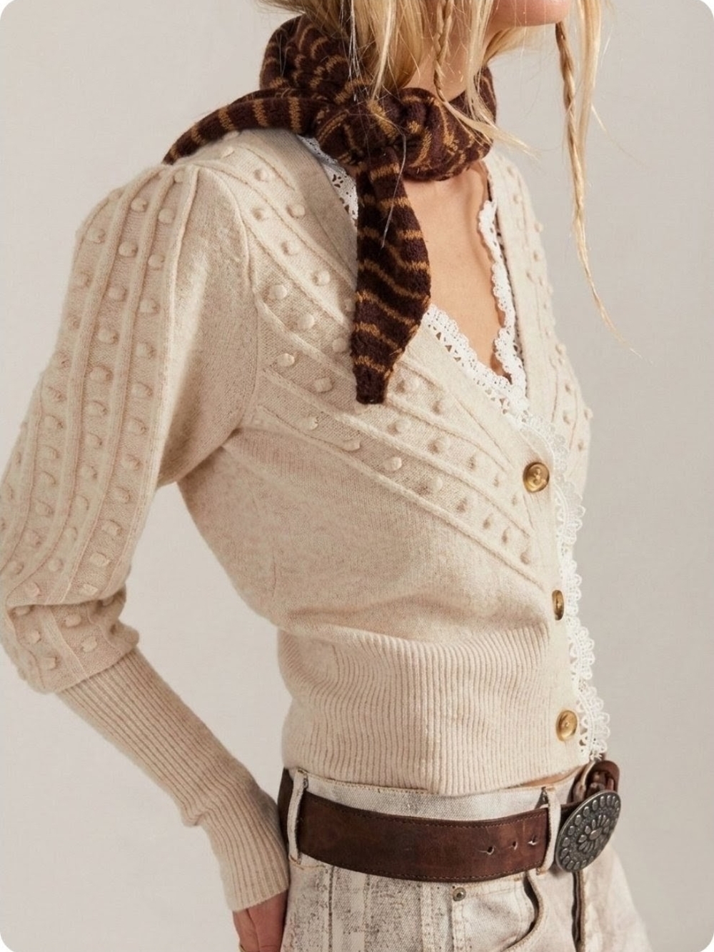 NWT Free People Almond Milk Lace SoftSpun Long Sleeve Knit Crop Cardigan - M - Picture 3 of 12
